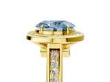 Yellow gold Fancy Blue Oval  Halo Solitaire Diamond Ring with Pave Band and Bezel Setting_54