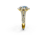 Yellow gold Fancy Blue Oval  Halo Split Shank Diamond Engagement Ring with Pave Band and Four-Prong Setting_55