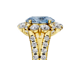 Yellow gold Fancy Blue Oval  Halo Split Shank Diamond Engagement Ring with Pave Band and Four-Prong Setting_58