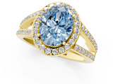 Yellow gold Fancy Blue Oval  Halo Split Shank Diamond Ring with Four-Prong Setting_33