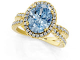 Yellow gold Fancy Blue Oval  Halo Split Shank Diamond Ring with Pavé Setting_27