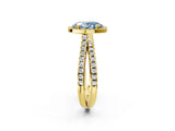 Yellow gold Fancy Blue Oval  Halo Split Shank Diamond Ring with Pavé Setting_28
