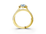 Yellow gold Fancy Blue Oval  Halo Split Shank Diamond Ring with Pavé Setting_29