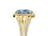 Yellow gold Fancy Blue Oval  Halo Split Shank Diamond Ring with Prong Setting_25