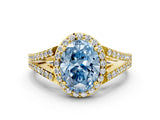 Yellow gold Fancy Blue Oval  Halo Split Shank Pave Diamond Ring with Four-Prong Setting_49