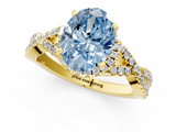 Yellow gold Fancy Blue Oval  Halo Twist Band Solitaire Prong Setting Ring_80