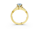 Yellow gold Fancy Blue Oval  Halo Twist Band Solitaire Prong Setting Ring_82