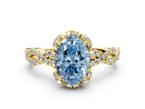 Yellow gold Fancy Blue Oval  Halo Twist Band Solitaire Ring with Six-Prong Setting_32