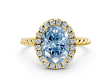 Yellow gold Fancy Blue Oval  Halo Twisted Band Four-Prong Diamond Ring_20