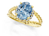 Yellow gold Fancy Blue Oval  Halo Twisted Band Four-Prong Ring_53