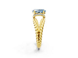Yellow gold Fancy Blue Oval  Halo Twisted Band Four-Prong Ring_54