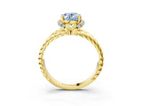 Yellow gold Fancy Blue Oval  Halo Twisted Band Four-Prong Ring_55