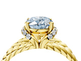 Yellow gold Fancy Blue Oval  Halo Twisted Band Four-Prong Ring_56