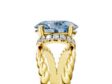 Yellow gold Fancy Blue Oval  Halo Twisted Band Four-Prong Ring_57