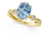 Yellow gold Fancy Blue Oval  Milgrain Bezel Diamond Engagement Ring with Solitaire Prong Setting_156