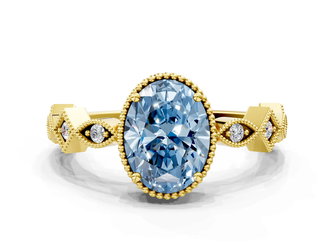 Yellow gold Fancy Blue Oval  Milgrain Marquise Diamond Twist Band Ring_67
