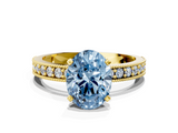 Yellow gold Fancy Blue Oval  Milgrain Pave Diamond Engagement Ring with Four-Prong Setting_147