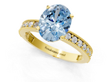 Yellow gold Fancy Blue Oval  Milgrain Pave Diamond Engagement Ring with Four-Prong Setting_148