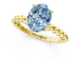 Yellow gold Fancy Blue Oval  Solitaire Beaded Band Prong Setting Ring 1