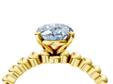 Yellow gold Fancy Blue Oval  Solitaire Beaded Band Prong Setting Ring 4