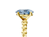 Yellow gold Fancy Blue Oval  Solitaire Beaded Band Prong Setting Ring 5