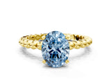 Yellow gold Fancy Blue Oval  Solitaire Beaded Band Prong Setting Ring