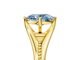 Yellow gold Fancy Blue Oval  Solitaire Beaded Band Six-Prong Setting_5