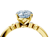 Yellow gold Fancy Blue Oval  Solitaire Beaded Band with Four-Prong Setting_45