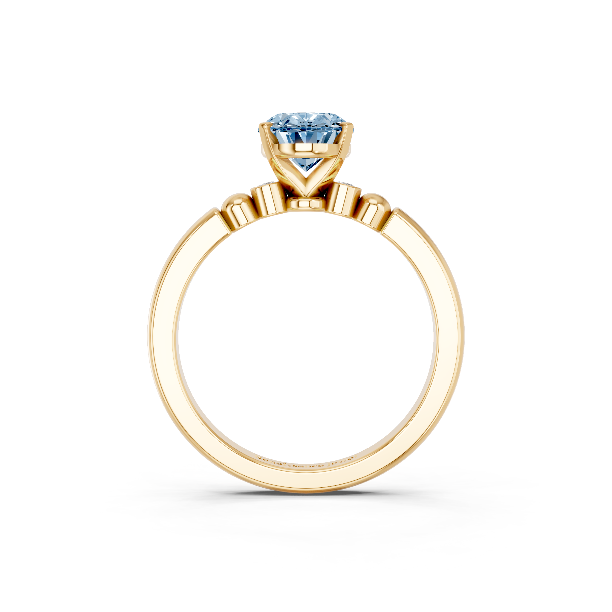 Yellow gold Fancy Blue Oval  Solitaire Beaded Band with Four-Prong Setting_5