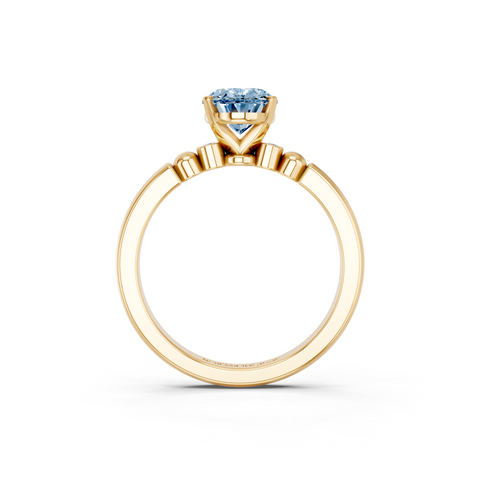 Yellow gold Fancy Blue Oval  Solitaire Beaded Band with Four-Prong Setting_5
