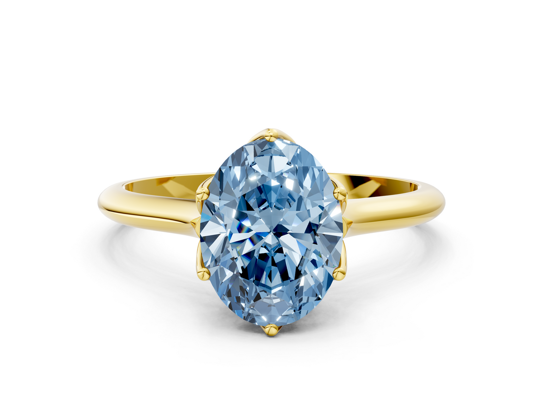 Yellow gold Fancy Blue Oval  Solitaire Cathedral Diamond Ring with Six-Prong Setting_17