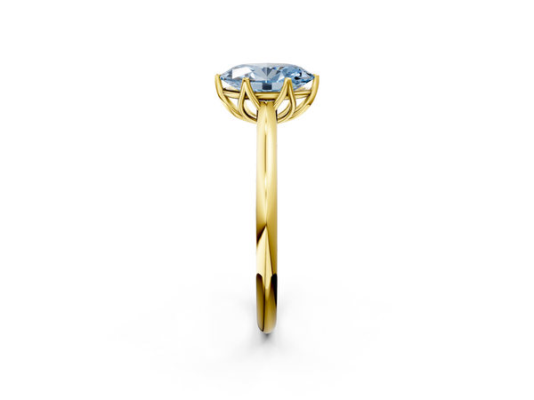 Yellow gold Fancy Blue Oval  Solitaire Cathedral Diamond Ring with Six-Prong Setting