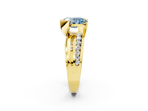 Yellow gold Fancy Blue Oval  Solitaire Channel-Set Split Shank Ring with Tension Prong Setting
