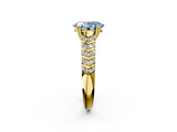 Yellow gold Fancy Blue Oval  Solitaire Chevron Pave Diamond Engagement Ring with Six-Prong Setting_5