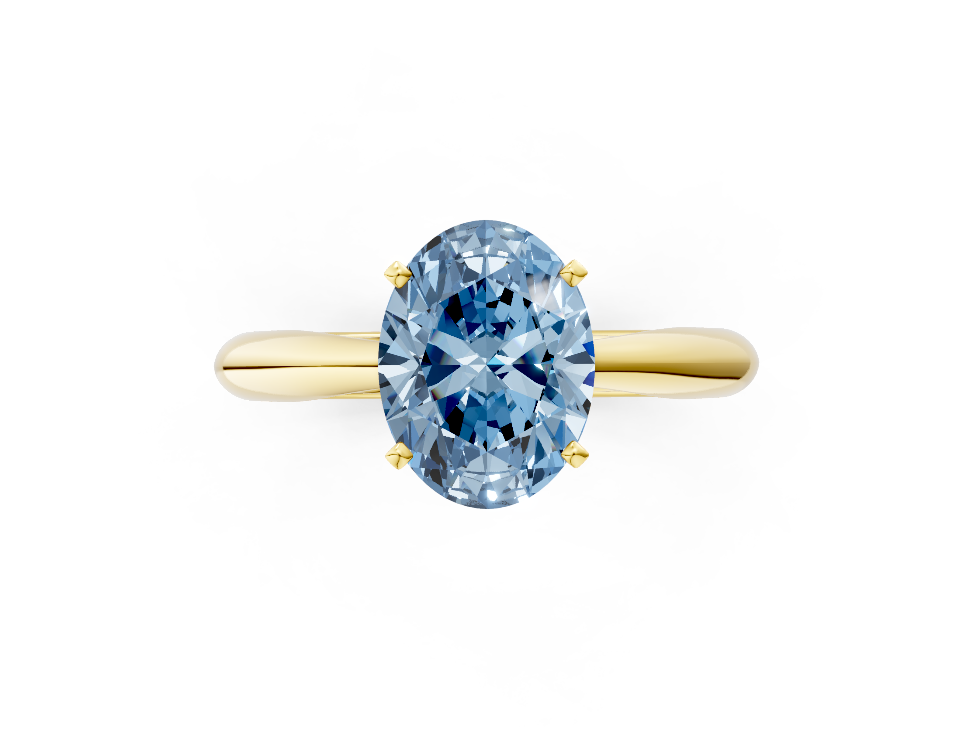 Yellow gold Fancy Blue Oval  Solitaire Diamond Engagement Ring with Cathedral Setting and Four-Prong Mount on a Classic Band_52