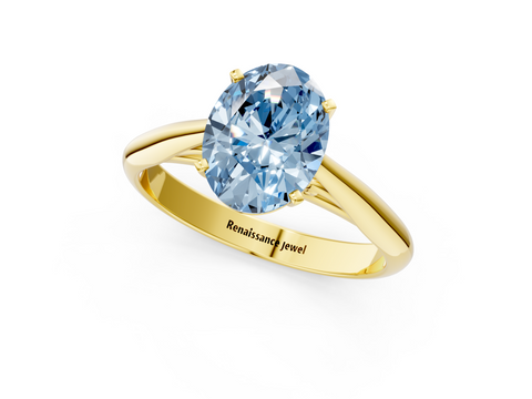 Yellow gold Fancy Blue Oval  Solitaire Diamond Engagement Ring with Cathedral Setting and Four-Prong Mount on a Classic Band_53