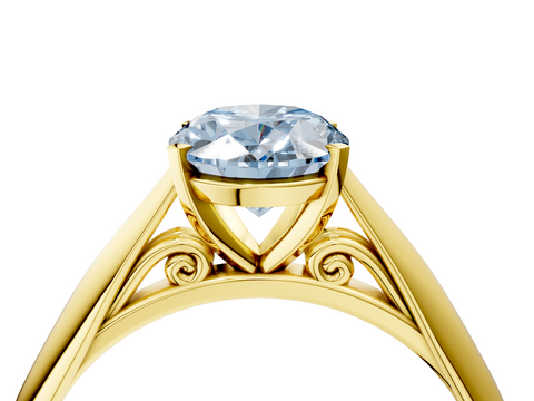 Yellow gold Fancy Blue Oval  Solitaire Diamond Engagement Ring with Cathedral Setting and Four-Prong Mount on a Classic Band_56
