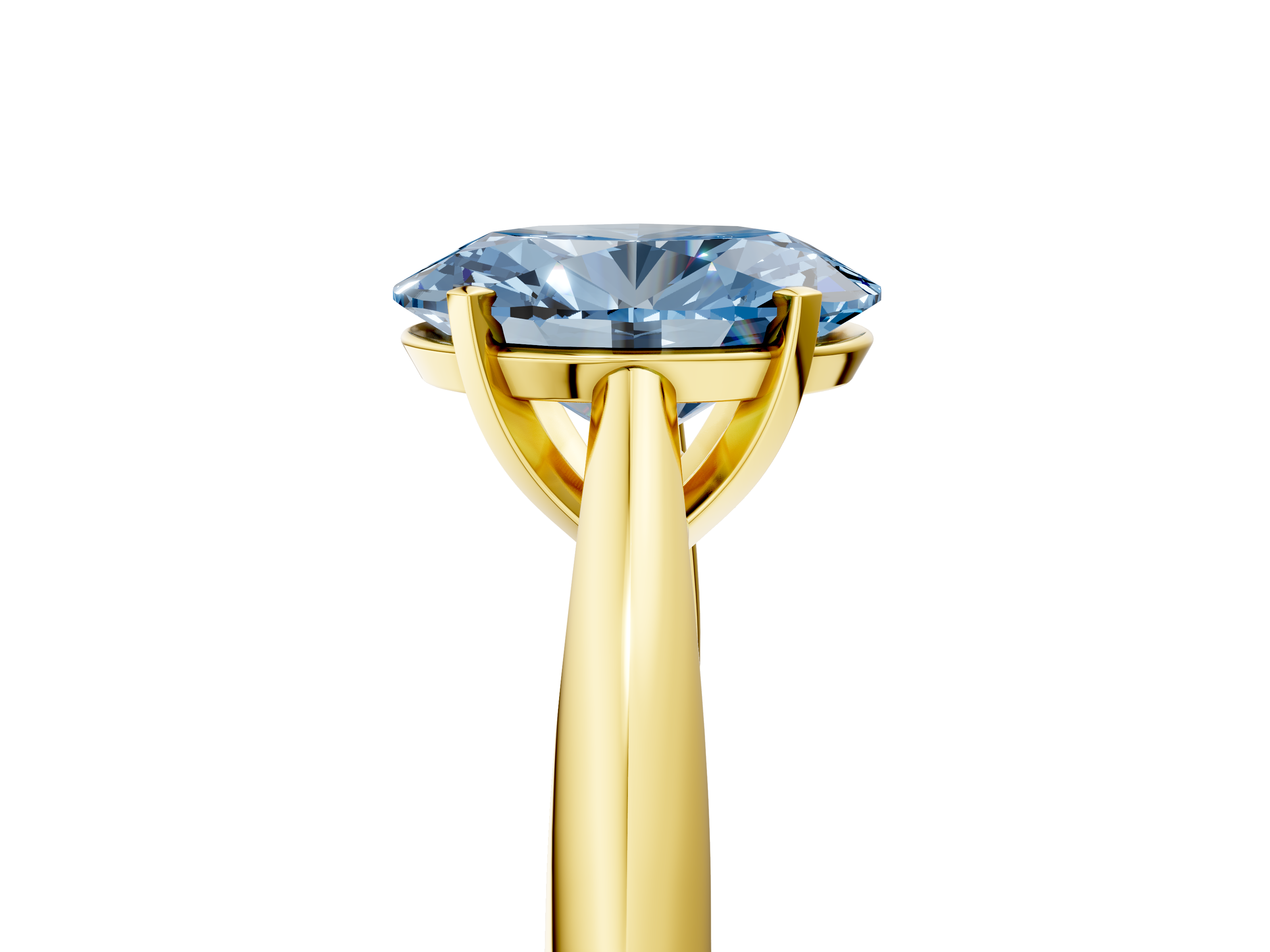 Yellow gold Fancy Blue Oval  Solitaire Diamond Engagement Ring with Cathedral Setting and Four-Prong Mount on a Classic Band_57