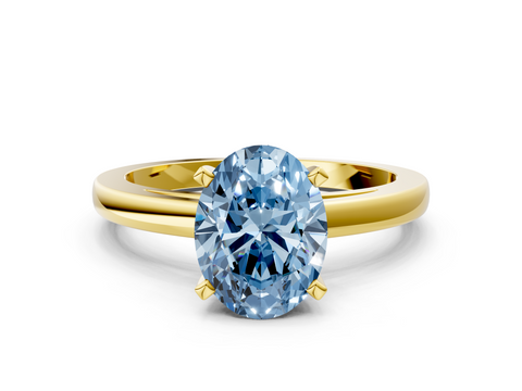 Yellow gold Fancy Blue Oval  Solitaire Diamond Engagement Ring with Four-Prong Setting on a Classic Band_3