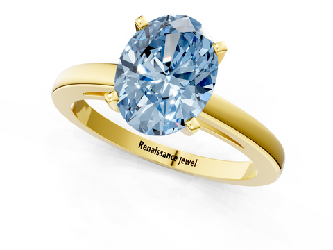Yellow gold Fancy Blue Oval  Solitaire Diamond Engagement Ring with Four-Prong Setting on a Classic Band_4
