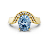 Yellow gold Fancy Blue Oval  Solitaire Diamond Engagement Ring with Pave Band and Four-Prong Setting 1