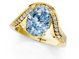 Yellow gold Fancy Blue Oval  Solitaire Diamond Engagement Ring with Pave Band and Four-Prong Setting 2