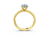 Yellow gold Fancy Blue Oval  Solitaire Diamond Engagement Ring with XO Engraved Band and Four-Prong Setting 4