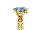 Yellow gold Fancy Blue Oval  Solitaire Diamond Engagement Ring with XO Engraved Band and Four-Prong Setting