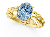 Yellow gold Fancy Blue Oval  Solitaire Diamond Leaf Vine Band with Prong Setting_47