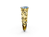 Yellow gold Fancy Blue Oval  Solitaire Diamond Leaf Vine Band with Prong Setting_48