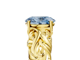 Yellow gold Fancy Blue Oval  Solitaire Diamond Leaf Vine Band with Prong Setting_51