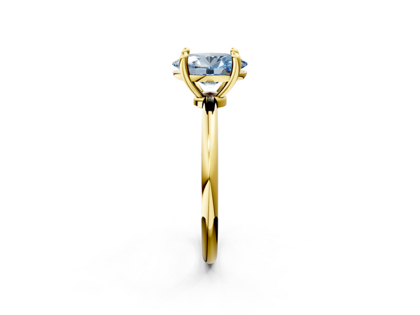 Yellow gold Fancy Blue Oval  Solitaire Diamond Ring with 4-Prong Setting on a Classic Band