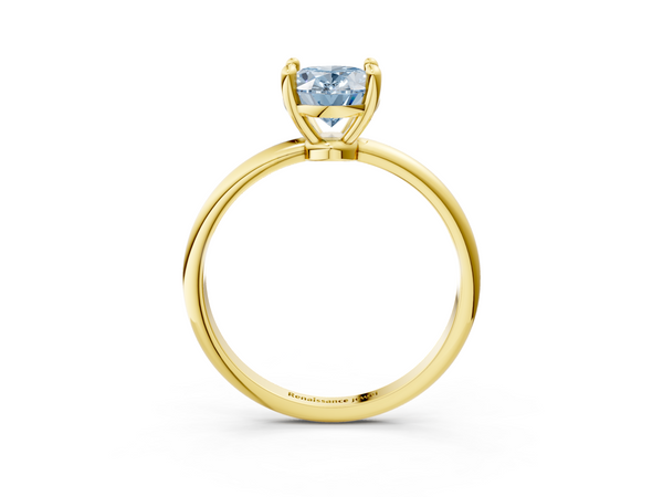 Yellow gold Fancy Blue Oval  Solitaire Diamond Ring with 4-Prong Setting on a Classic Band