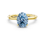 Yellow gold Fancy Blue Oval  Solitaire Diamond Ring with Bamboo Band and Four-Prong Setting_34